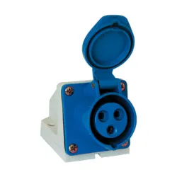 Контакт Elmark промишлен монофазен, стационарен 16 A, 250-400V, 2P+E, 44 IP, син, HT Контакт Elmark промишлен монофазен, стационарен 16 A, 250-400V, 2P+E, 44 IP, син, HT