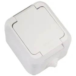 Контакт Makel електрически единичен противовлажен с капак открит монтаж, 16 A, 44 IP, бял, Surface Mounted