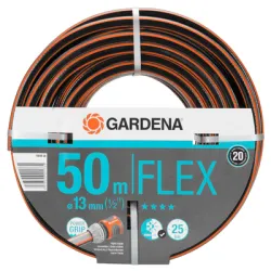 Маркуч Gardena градински за поливане двуслоен, с PES армировка 13 мм, нагнетателен, 25 bar, PVC, черно/оранжево, Comfort FLEX Маркуч Gardena градински за поливане двуслоен, с PES армировка 13 мм, нагнетателен, 25 bar, PVC, черно/оранжево, Comfort FLEX