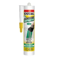Лепило Soudal уплътнително акрилно за пукнатини и фуги 300 мл, бяло, Express Лепило Soudal уплътнително акрилно за пукнатини и фуги 300 мл, бяло, Express