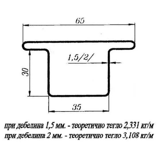 Профил Omega електрозаварен прозоречен с 2 пера 35 x 35 x 65 x 2.0 мм, 6 м, ГВ, ZP2