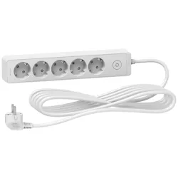 Разклонител Schneider Electric електрически с ключ 5 гнезда, 5 м, 3x1.5 мм2, ШВПС-В, бял, Unica extend