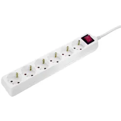 Разклонител as - Schwabe електрически с ключ и детска защита с ключ и детска защита, 6 гнезда, 5 м, 3x1.5 мм2, ШВПС-В / H05VV-F, бял