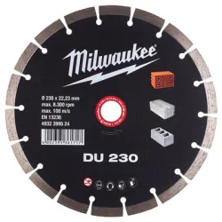 Диск Milwaukee диамантен за сухо рязане на тухли, бетон и керемиди 230x22.23x2.6 мм, 10 мм, DU Диск Milwaukee диамантен за сухо рязане на тухли, бетон и керемиди 230x22.23x2.6 мм, 10 мм, DU