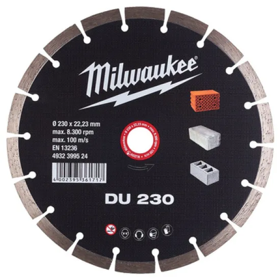 Диск Milwaukee диамантен за сухо рязане на тухли, бетон и керемиди 230x22.23x2.6 мм, 10 мм, DU Диск Milwaukee диамантен за сухо рязане на тухли, бетон и керемиди 230x22.23x2.6 мм, 10 мм, DU