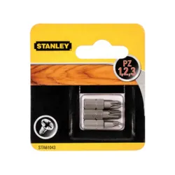 Накрайник бит Stanley комплект PZ 3 бр., 1, 2 и 3 мм, 1/4, 50 мм, STA61043 Накрайник бит Stanley комплект PZ 3 бр., 1, 2 и 3 мм, 1/4, 50 мм, STA61043