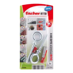 Дюбел Fischer пластмасов многоцелеви комплект със затворена кука, в блистер ф 8x40 мм, 2 бр., Duopower 8 x 40 OH