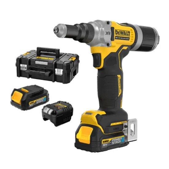 Нитачка за поп-нитове DeWALT акумулаторна   с 2 батерии и зарядно, 18 V, 2 Ah, 20 kN, 4.8-6.4 мм DCF414E2GT