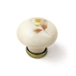 Дръжка Rei мебелна метал и порцелан ф 30х27 мм, стар месинг и кафяво цвете, R 818 AB/FLW