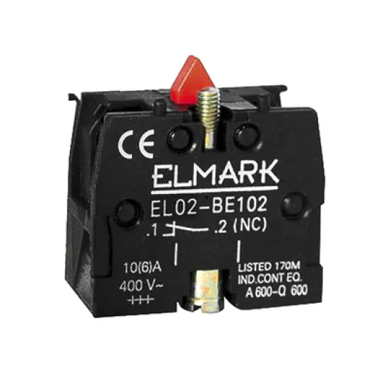 Елемент Elmark контактен за команден бутон 6 A, 400 V, 1 NC, червен, EL02-BE 102