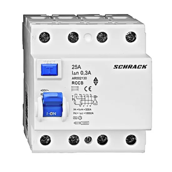 Дефектнотокова защита Schrack Technik 4P тип AC 25 A, 300 mA, 6 kA, Amparo