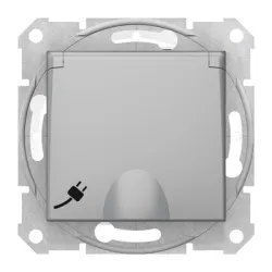 Контакт Schneider Electric електрически противовлажен с капак механизъм скрит монтаж, 16 A, 2P+E, 44 IP, алуминий, Sedna Контакт Schneider Electric електрически противовлажен с капак механизъм скрит монтаж, 16 A, 2P+E, 44 IP, алуминий, Sedna