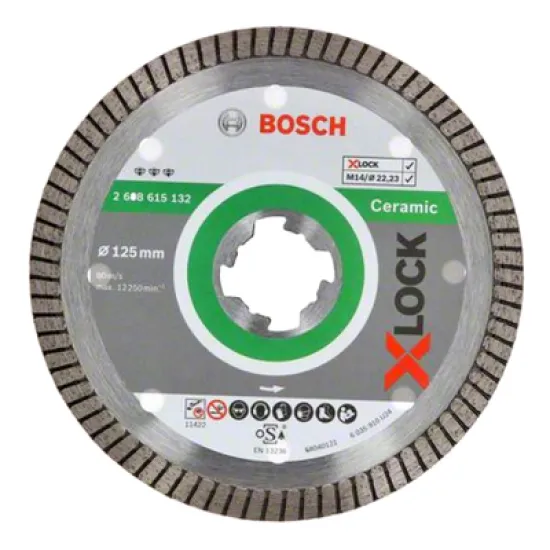 Диск Bosch диамантен за сухо рязане на порцелан 125x22.23x1.4 мм, X-lock, 7 мм, Best for Ceramic Extraclean Turbo