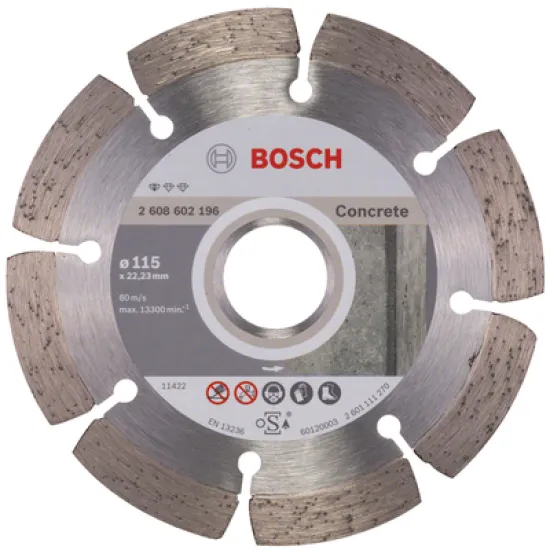 Диск Bosch диамантен за сухо рязане на тухли, бетон и керемиди 115x22.23x1.6 мм, 10 мм, Standard for Concrete