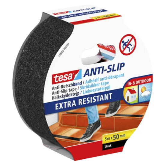 Лента Tesa антиплъзгаща за стълби  50 мм, 5 м, черна, Anti-Slip