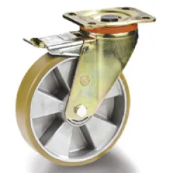 Колело Tellure Rota промишлено завиващо с планка и спирачка алуминиево с полиуретанов бандаж 100 мм, 250 кг, Series 65