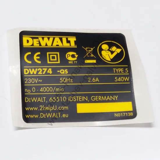 Етикет DeWALT за винтоверт DW274