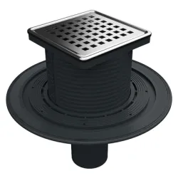 Сифон Akvo подов с долно оттичане пластмасов, с клапа 100х100 мм, ф 50 мм, квадратна решетка, 250-10
