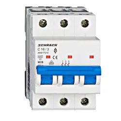 Прекъсвач Schrack Technik автоматичен триполюсен за DIN шина 16 A, 400 V, 6 kA, крива C, 3P, Amparo Прекъсвач Schrack Technik автоматичен триполюсен за DIN шина 16 A, 400 V, 6 kA, крива C, 3P, Amparo