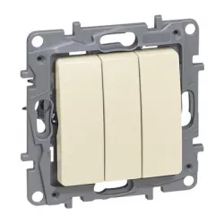Ключ Legrand електрически интериорен троен скрит монтаж, 10 A, крем, Niloe Ключ Legrand електрически интериорен троен скрит монтаж, 10 A, крем, Niloe