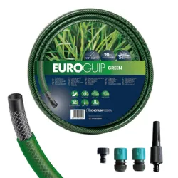 Маркуч Tecno Tubi градински за поливане трислоен, с PES армировка 12.7 мм, нагнетателен, 24 bar, PVC, 20 м, зелен, Euro Guip