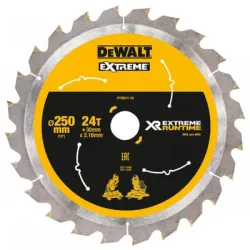 Диск DeWALT метален HM за рязане на дърво напречно подаване 250х30х2.16 мм, 24 z, Extreme Runtime