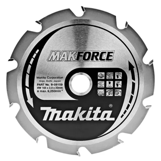 Диск Makita метален HM за рязане на дърво напречно и надлъжно подаване 165x20x2 мм, 10 z, Makforce