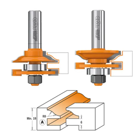 Фрезер CMT за дърво профилен комплект ф 8 мм, 2 бр., 8/991