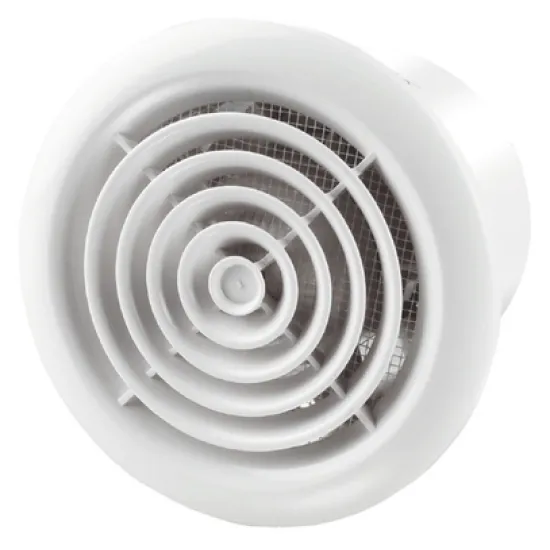 Вентилатор Vents за стенен монтаж кръгъл 16 W, 155 м3/ч, ф 166х110 мм, ф 125 мм, бял, PF 125 Вентилатор Vents за стенен монтаж кръгъл 16 W, 155 м3/ч, ф 166х110 мм, ф 125 мм, бял, PF 125