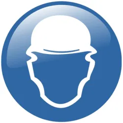 Знак Totem лепенка задължителен Трябва да се носи защитна каска ф 150 мм Знак Totem лепенка задължителен Трябва да се носи защитна каска ф 150 мм