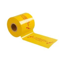 Лента Extrapack предупредителна полиетиленова Внимание електрически кабел! 200 мм, 300 м, жълта Лента Extrapack предупредителна полиетиленова Внимание електрически кабел! 200 мм, 300 м, жълта