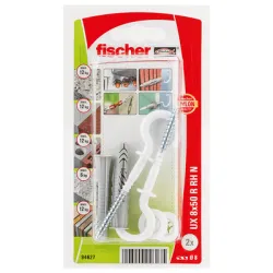 Дюбел Fischer пластмасов многоцелеви комплект с отворена кука, 2 бр./блистер ф 8х50 мм, UX R H Дюбел Fischer пластмасов многоцелеви комплект с отворена кука, 2 бр./блистер ф 8х50 мм, UX R H