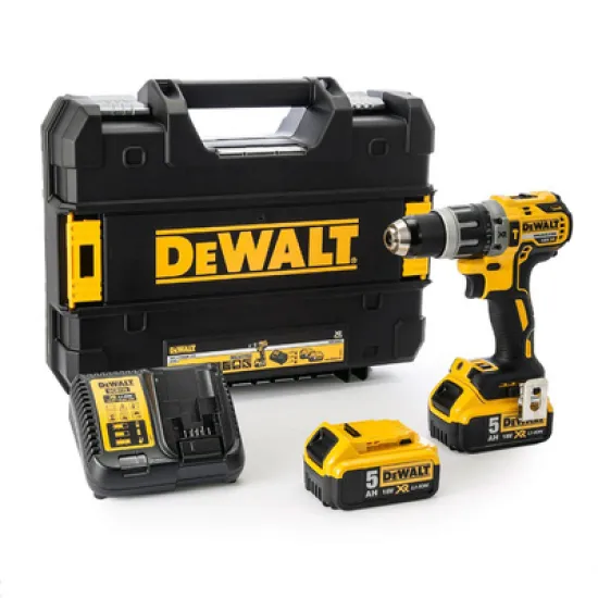 Акумулаторна бормашина DeWALT ударна   с 2 батерии и зарядно, 18 V, 5 Ah, 70 Nm, 0-2000 об./мин, 1.5-13 мм DCD796P2