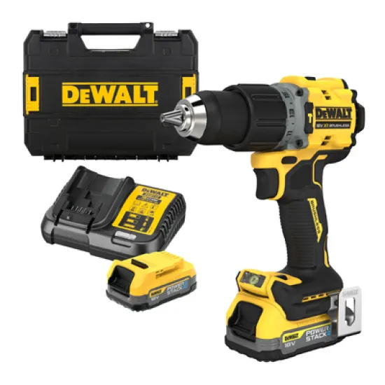 Акумулаторна ударна бормашина DeWALT    с 2 батерии и зарядно, 18 V, 1.7 Ah, 90 Nm, 0-650/0-2000 об./мин, 1.5-13 мм DCD805E2T