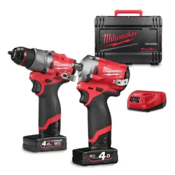 Комплект акумулаторни инструменти Milwaukee  с 2 батерии и зарядно, M12 FPD2, M12 FIWF12, 12 V, 4 Ah, M12 FPP2H2-402X Комплект акумулаторни инструменти Milwaukee  с 2 батерии и зарядно, M12 FPD2, M12 FIWF12, 12 V, 4 Ah, M12 FPP2H2-402X