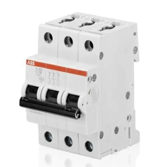 Прекъсвач ABB автоматичен триполюсен за DIN шина 6 A, 400 V, 6 kA, крива C, 3P, S203-C6