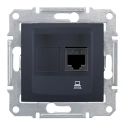 Розетка Schneider Electric за компютърна мрежа единичен с механизъм и монтажна рамка скрит монтаж, 20 IP, графит, Sedna Розетка Schneider Electric за компютърна мрежа единичен с механизъм и монтажна рамка скрит монтаж, 20 IP, графит, Sedna