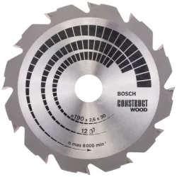 Диск Bosch метален HM за рязане на дърво 190x30x2.6 мм, 12 z, Construct Wood Диск Bosch метален HM за рязане на дърво 190x30x2.6 мм, 12 z, Construct Wood