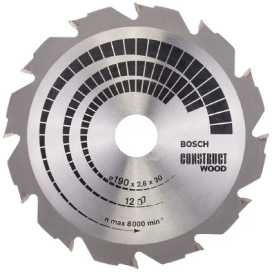 Диск Bosch метален HM за рязане на дърво 190x30x2.6 мм, 12 z, Construct Wood