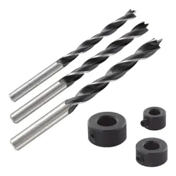 Свредло Wolfcraft за дърво с центриращ връх комплект с 3 бр. ограничители 6-10 мм, хром-ванадиева стомана, 3 бр.