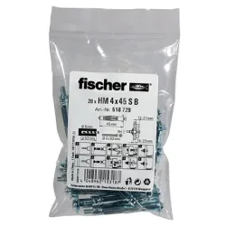Дюбел Fischer метален с опорен пръстен, комплект с винт PZ, 20 бр./блистер M4x45 мм, HM S B Дюбел Fischer метален с опорен пръстен, комплект с винт PZ, 20 бр./блистер M4x45 мм, HM S B