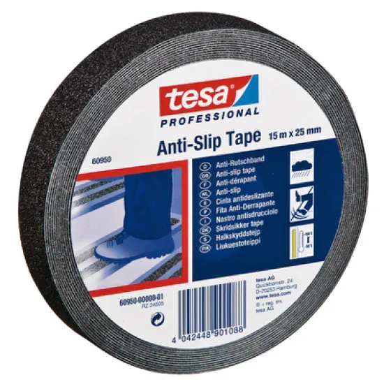 Лента Tesa антиплъзгаща за стълби  25 мм, 15 м, черна, Anti-Slip