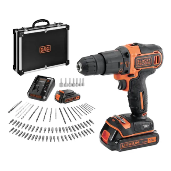 Бормашина винтоверт Black & Decker акумулаторна ударна 18 V, 1.5 Ah, 40 Nm, 1-10 мм, BDCHD18BAFC