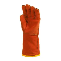 Ръкавици Eurotechnique за заварчици от телешки велур топлозащитни с подплата размер 10, 150 мм, червени, 2631 Ръкавици Eurotechnique за заварчици от телешки велур топлозащитни с подплата размер 10, 150 мм, червени, 2631