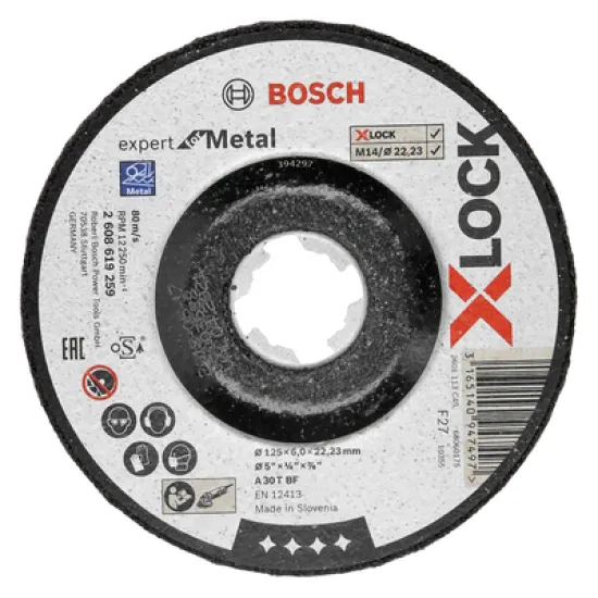 Диск Bosch карбофлексен за шлайфане на метал 125x22.23x6 мм, X-lock, X-LOCK Expert for Metal