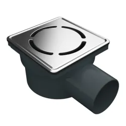 Сифон Akvo подов със странично оттичане пластмасов, с воден затвор и клапа 100х100 мм, ф 50 мм, квадратна решетка