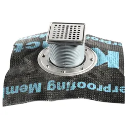 Сифон Akvo подов със странично оттичане пластмасов, с клапа и битумна мембрана 100х100 мм, ф 50 мм, квадратна решетка Сифон Akvo подов със странично оттичане пластмасов, с клапа и битумна мембрана 100х100 мм, ф 50 мм, квадратна решетка