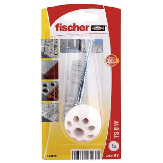 Стопер Fischer за врата 1 бр./блистер бял, TS 8W K NV