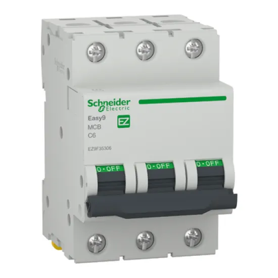 Прекъсвач Schneider Electric автоматичен триполюсен за DIN шина 10 A, 400 V, 6 kA, крива C, 3P, Easy 9