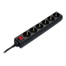 Разклонител as - Schwabe електрически с ключ и детска защита 6 гнезда, 5 м, 3x1.5 мм2, ШВПС-В / H05VV-F, черен, с ключ и детска защита
